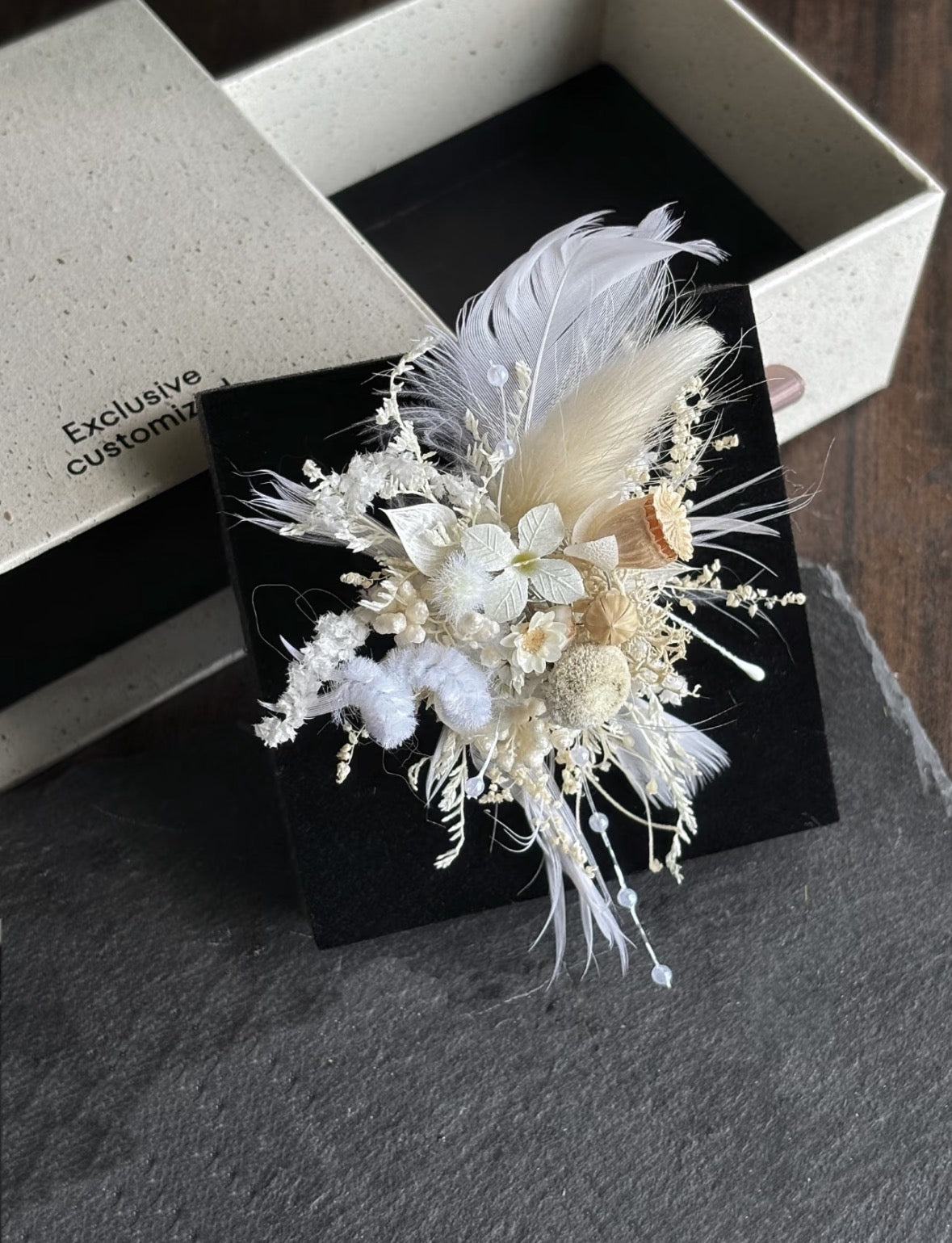 【White Feather】The Epoch Collection - Purely handmade custom preserved flower ring