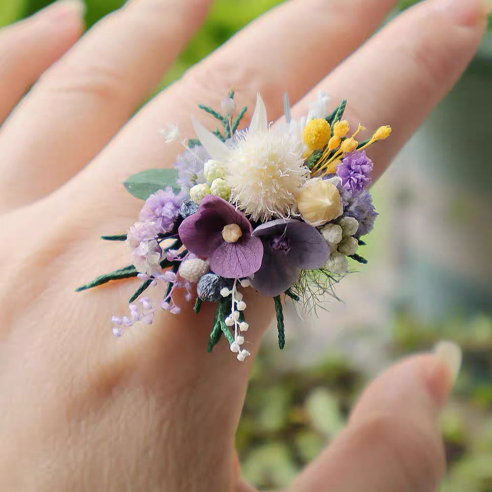 【Purple Garden Couple's Rings】The Epoch Collection - Purely handmade custom preserved flower ring