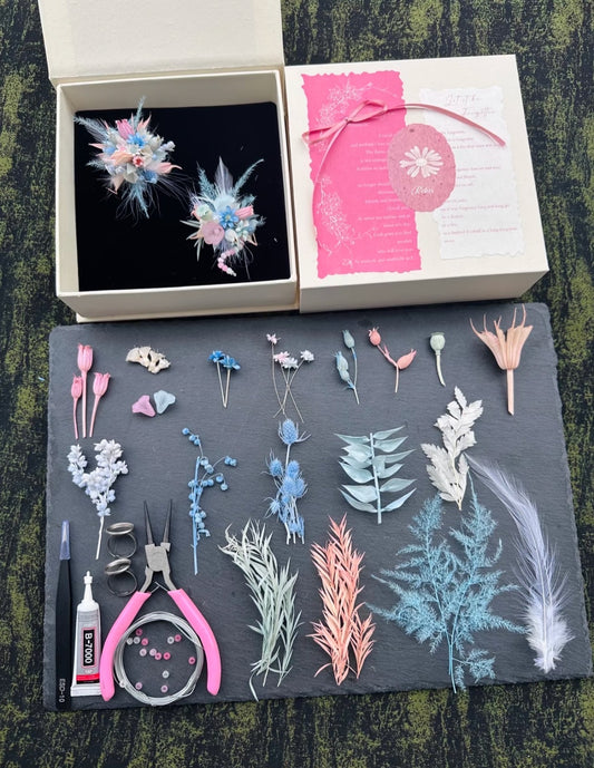 【DIY】-Sea Salt Cherry Blossom - Everlasting Flower Ring Material Kit(Blue&Pink)