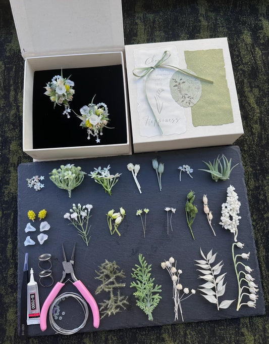 【DIY】- Streamer- Everlasting Flower Ring Material Kit(White&Green)