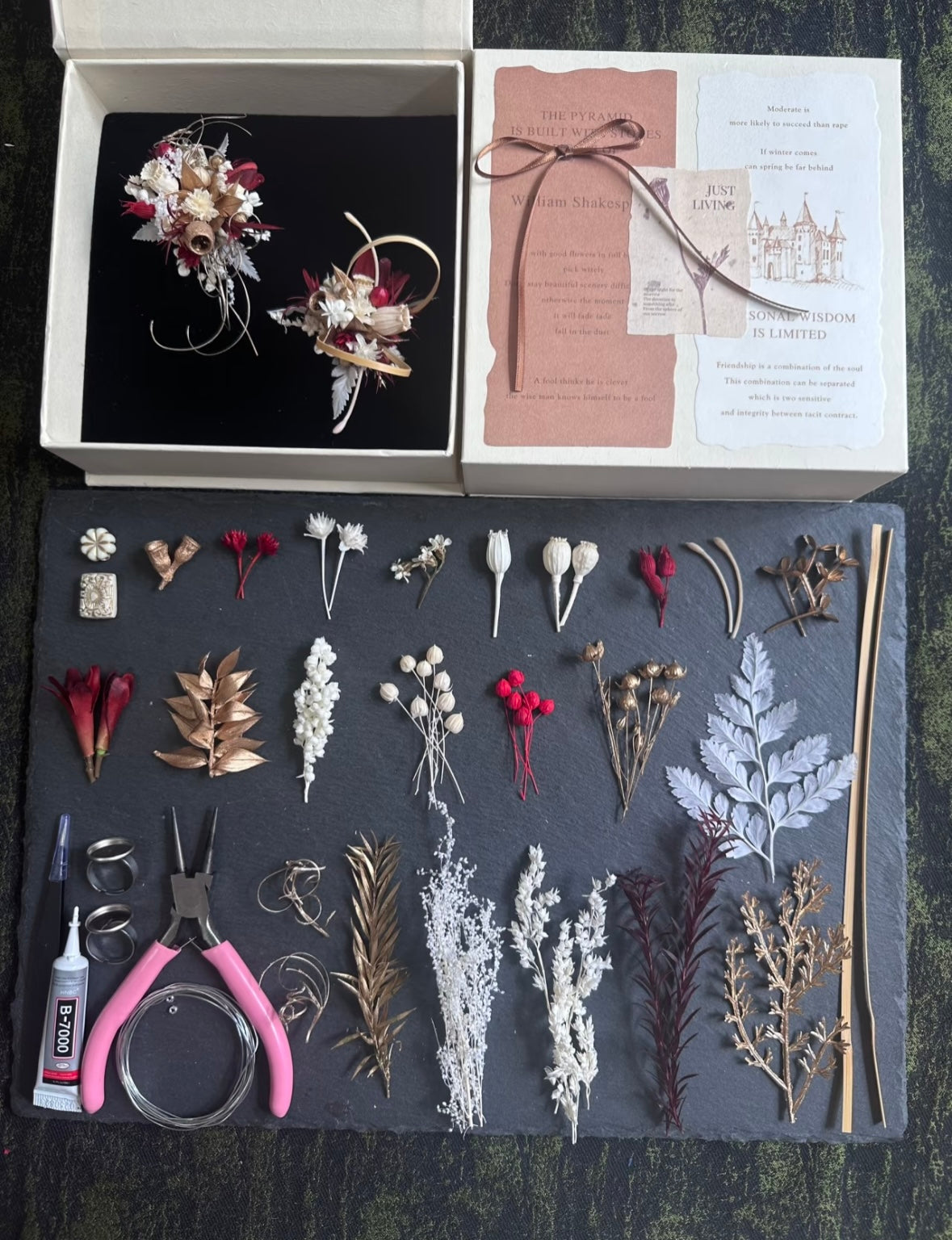 【DIY】-Frost Descent- Everlasting Flower Ring Material Kit(Red&White&Gold)