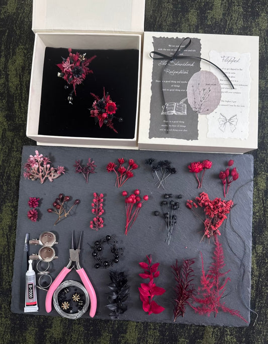 【DIY】-Dark Rose - Everlasting Flower Ring Material Kit(Black&Red)