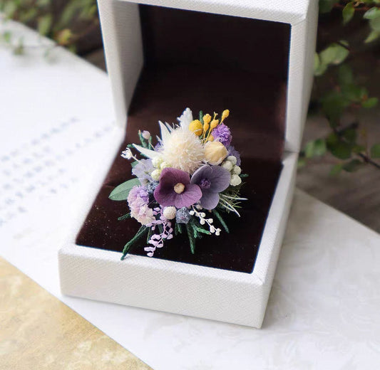 【Purple Garden Couple's Rings】The Epoch Collection - Purely handmade custom preserved flower ring