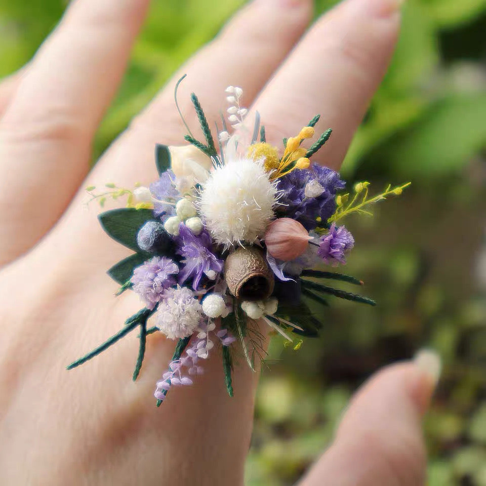 【Purple Garden Couple's Rings】The Epoch Collection - Purely handmade custom preserved flower ring