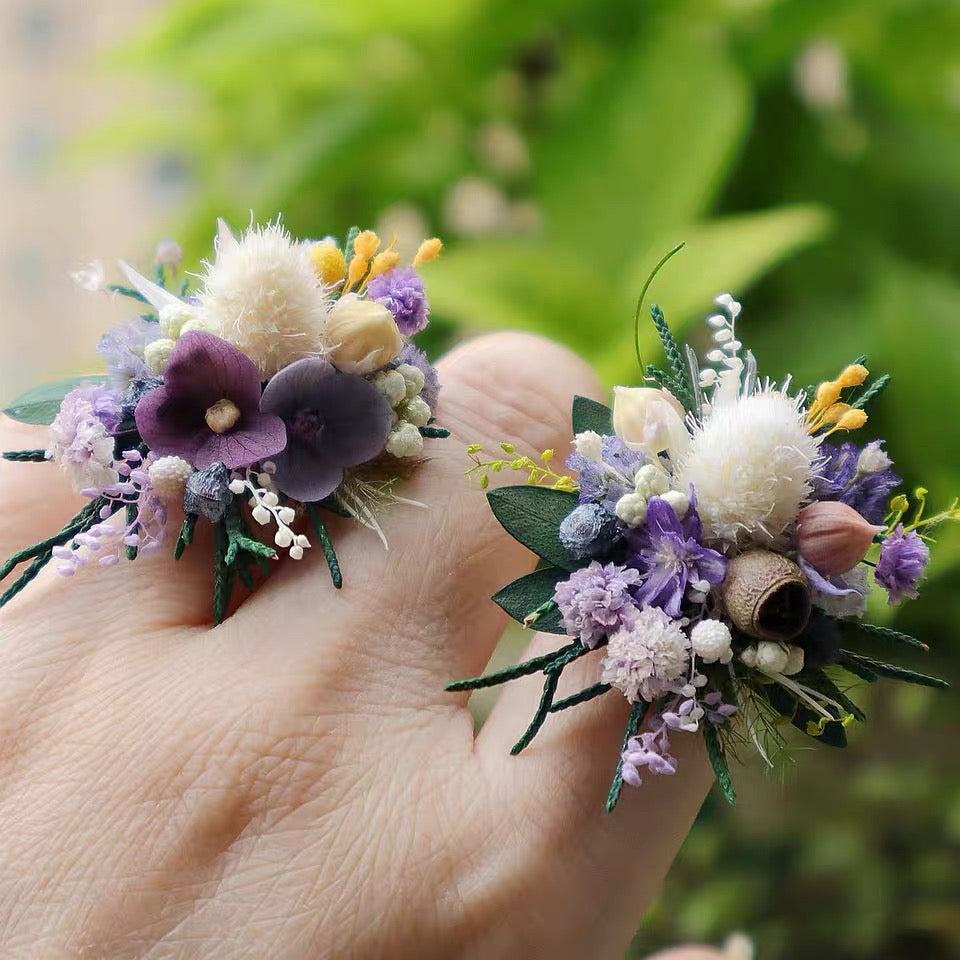 【Purple Garden Couple's Rings】The Epoch Collection - Purely handmade custom preserved flower ring