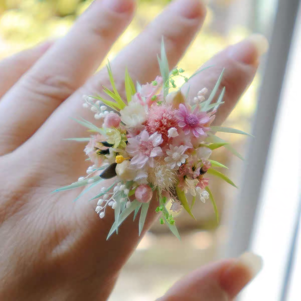 【Pink Flower Ball Series】The Epoch Collection - Purely handmade custom preserved flower ring