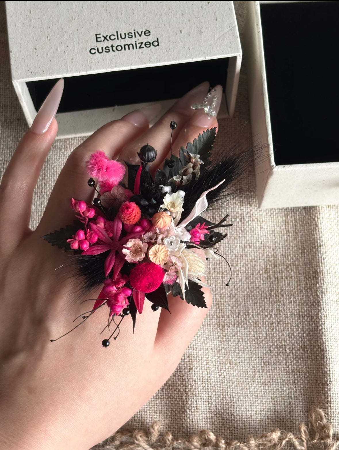 【Black Roseberry】The Infinity Collection - Purely handmade custom preserved flower ring