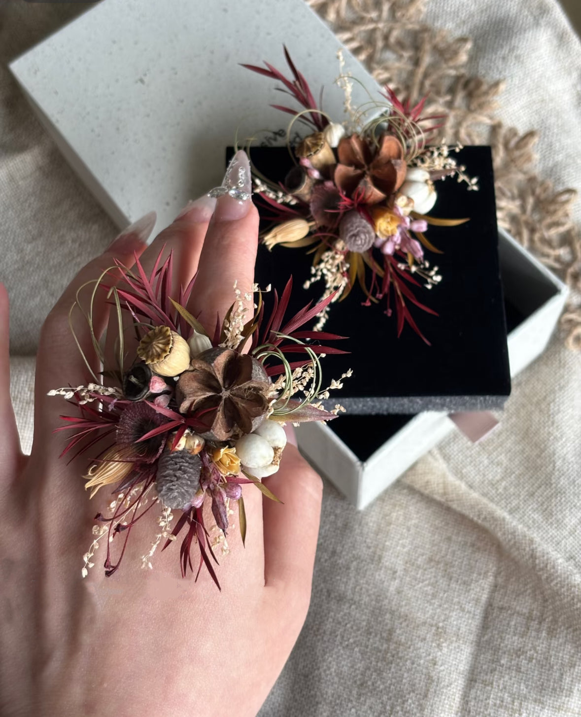 【Happy Mocha】The Epoch Collection - Purely handmade custom preserved flower ring
