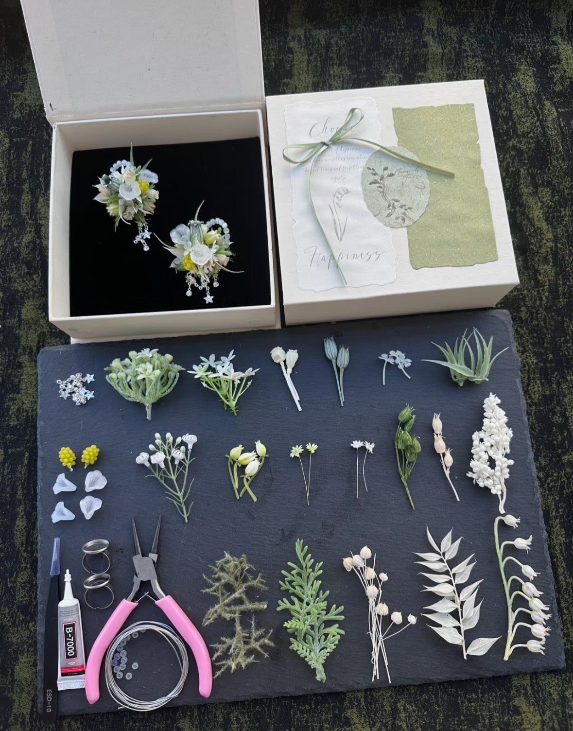 【DIY】- Streamer- Everlasting Flower Ring Material Kit(White&Green)