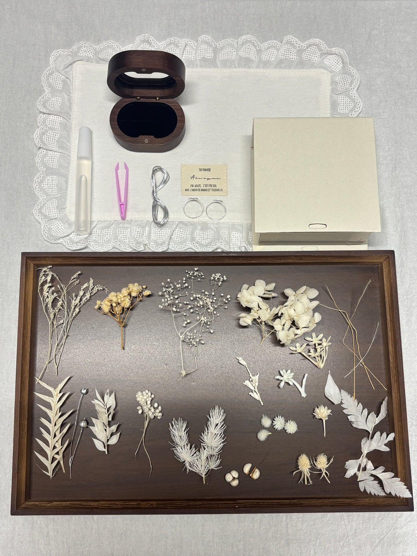 【DIY】-White Feather- Everlasting Flower Ring Material Kit(White)