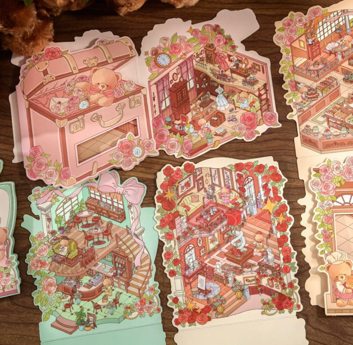 [Hot Selling] Bear Romantic House Series Landscaping Stickers 3D DIY De-stress Puzzle Stickers