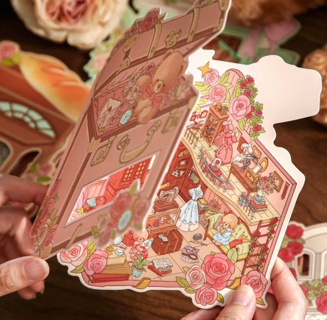 [Hot Selling] Bear Romantic House Series Landscaping Stickers 3D DIY De-stress Puzzle Stickers