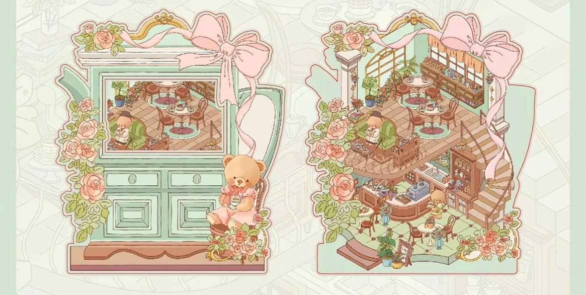 [Hot Selling] Bear Romantic House Series Landscaping Stickers 3D DIY De-stress Puzzle Stickers