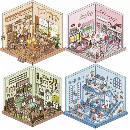 [Hot Selling] Life Party Series Landscaping Stickers 3D DIY De-stress Puzzle Stickers